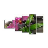 Obraz - 5-dílný Orchideje a kameny: 100x60 cm