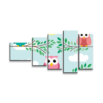 Obraz - 5-dílný Sovičky: 100x60 cm
