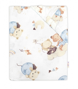 Bavlněné prostěradlo do postýlky, Zábava s balónky, bílá/modrá, 140x70 cm; 140x70