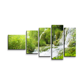 Obraz - 5-dílný Kaskádovitý vodopád: 100x60 cm