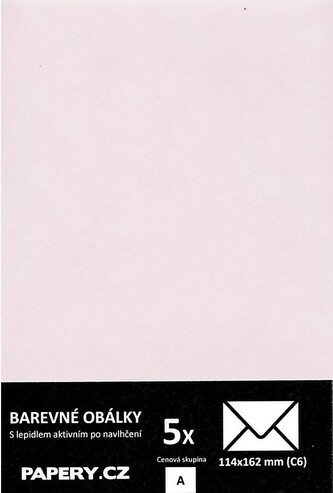 HYBLER S.R.O. barevná obálka 114x162 mm PASTELOVÁ RŮŽOVÁ, 5 kusů, 115 gm2, olizová HBLR111