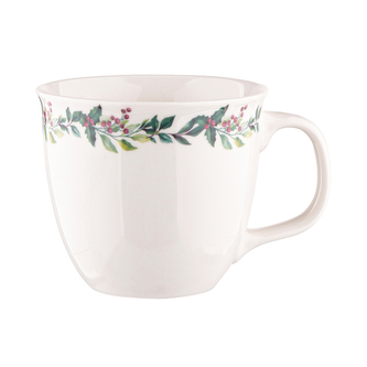 KUBEK SUDADLO S VYHROCENÝM OKRAJEM PORCELÁN NBC 400ML S MOTIVEM "ZIMNÍ VĚNCE"