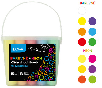 Křídy chodníkové 15ks barevné + NEON, box LUMA Křídy chodníkové 15ks barevné + NEON, box LUMA