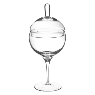 DÓZA SKLENĚNÁ NA NOŽCE VÝŠKA 27CM PRŮMĚR 13CM