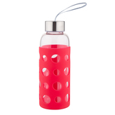 SKLENĚNÁ LÁHEV V SILIKONOVÉM OBALU 425ML ČERVENÁ