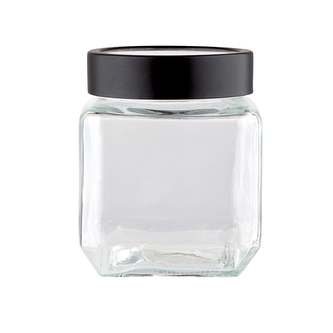 SKLENĚNÁ ČTVERCOVÁ NÁDOBKA S ČERNÝM VÍČKEM 500ML