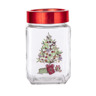 KLASICKÝ VÁNOČNÍ NÁDOBA S VÝZDOBAMI SMRKY A ČERVENOU KALIŠKOU 700ML