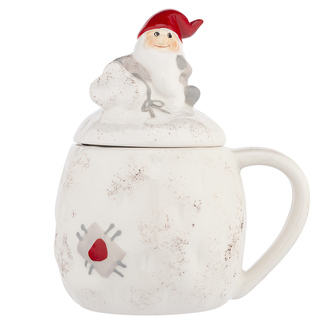 DOLMENOVÝ HRNEČEK MIKULÁŠ S POKLÍČKOU 13.5X10X15.5CM BÍLÝ