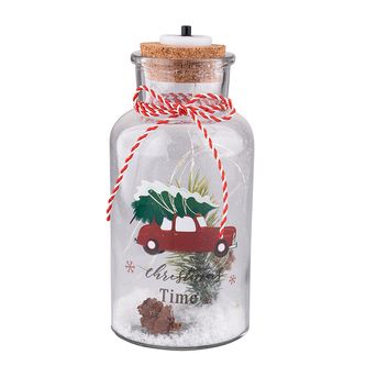 ŠŤASTNÝ STROM DEKORACE V SKLENĚNÉM SKLE S LED OSVĚTLENÍM 8X8X16.5CM