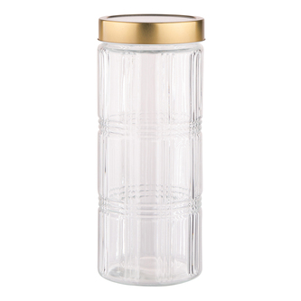 SKLENĚNÁ NÁDOBA S POKLÍČKOU ZLATÉ BARVY 2.2 L S DEKORACÍ MŘÍŽKA