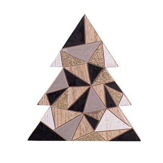 DŘEVĚNÁ FIGURKA STROMEK S GEOMETRICKÝMI VZORY 14X15.5X2CM