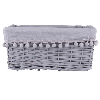 ŠEDÝ KOŠÍK S POMPONKY 36X27X16CM