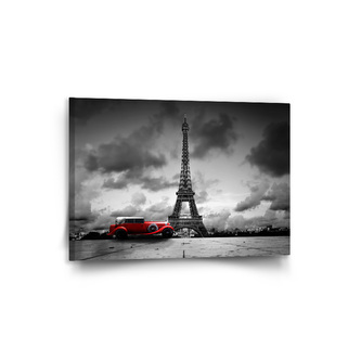 Obraz Eiffelova věž a červené auto: 90x60 cm