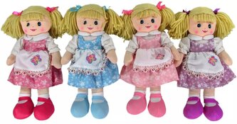 Panenka baby textilní hadrová 40cm s copánky šatičky s krajkou motýlek 4 barvy