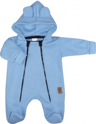 Oteplený dětský overálek se šlapkama a kapucí, Kazum, modrý, vel. 62; 62 (2-3m)