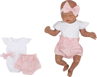 Z&Z 3-dílná sada body kr. rukáv, kraťásky, čelenka s mašlí - růžová, bílá, vel. 62; 62 (2-3m)