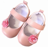 Kojenecké capáčky, balerínky s kytičkou na suchý zip, růžové, 6-12m; 68-80 (6-12m)