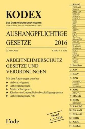 KODEX Aushangpflichtige Gesetze 2016 (f. Österreich)