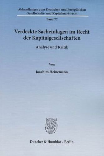 Verdeckte Sacheinlagen im Recht der Kapitalgesellschaften