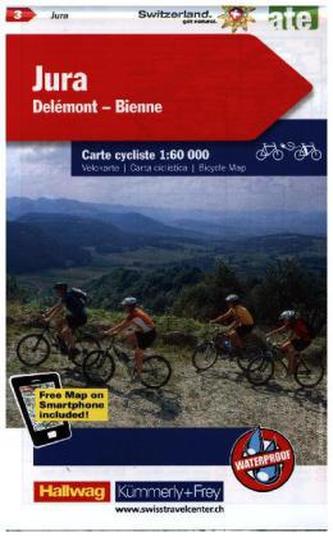Kümmerly & Frey Karte Jura Delémont - Bienne, Velokarte