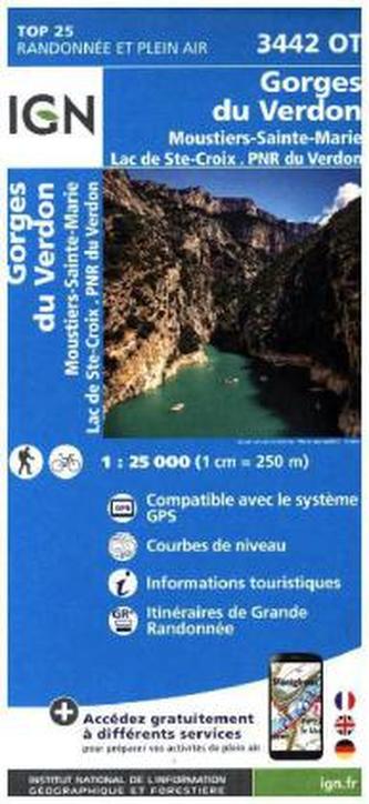 IGN Karte, Carte de randonnée (et plein air) Gorges du Verdon - Miustiers -Sainte-Marie - Lac de Sainte-Croix