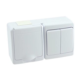 Zásuvka s přepínačem dvojitým č.5 na omítku IP44 bílá