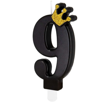 Dortová svíčka číslo 9 - černá s korunkou 8,8 cm Dortová svíčka číslo 9 - černá s korunkou 8,8 cm