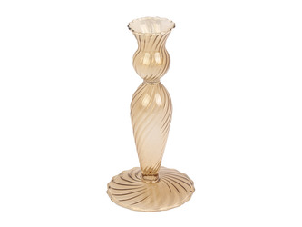 Skleněný svícen Swirl pískově hnědý 17 cm Present Time