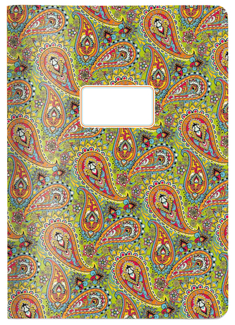 Sešit/Notes/Blok A4 zeleno oranžový motiv Paisley CEDON