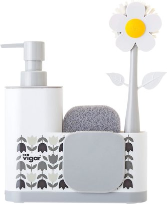 4 dílná sada na umývání nádobí s motivem kytička bílá monoblokových VIGAR