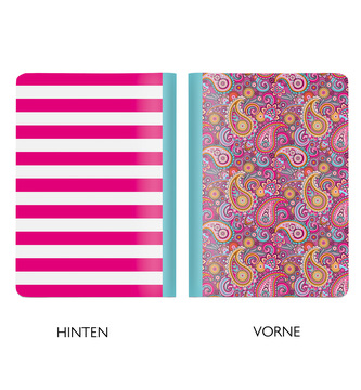 Notýsek/Zápisník A6 ,,TWO IN ONE"zepředu růžové Paisley, zezadu pruhy CEDON