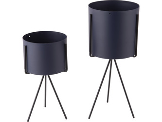 Set 2ks železný stojan na 3 nohách na květiny Pedestal tmavě modrý Present Time