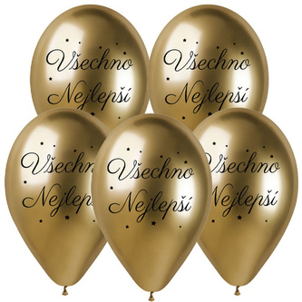 Balonky Chrome Všechno nejlepší CZ Zlaté 5 ks, 33 cm
