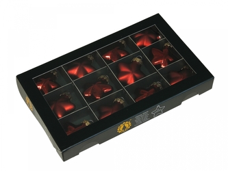 Skleněné baňky - hvězdičky 4 cm tmavě červené, sada 12 ks