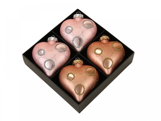 Baňka srdce 8x9 cm, sada 4 ks, barva coral