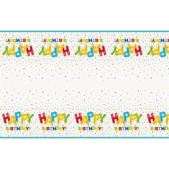 Plastový ubrus konfetový Happy Birthday 137 x 213 cm