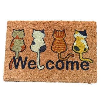 HOME ELEMENTS Rohož z kokosových vláken, Welcome Kočky, 40x60 cm
