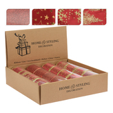 Stuha dekorační, šířka 38 mm, červeno-zlatý vánoční potisk, 4 designy