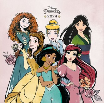 Oficiální nástěnný kalendář Disney 2024 s plakátem: Princezny (30 x 30|60 cm)
