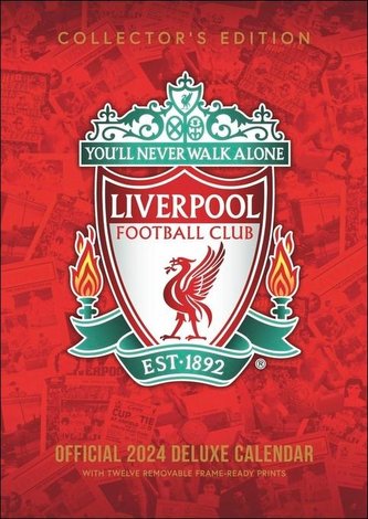 Liverpool Posterkalender 2024. Fußball-Posterkalender mit den besten Momenten der Liverpool Mannschaft.