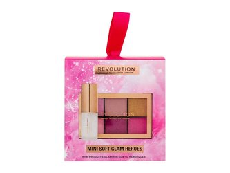 Makeup Revolution London Mini Soft Glam Heroes paletka očních stínů Mini Reloaded Palette 4,2 g Heartbreaker Pink + lesk na rty Pout Bom Lip Gloss 4 ml Glaze