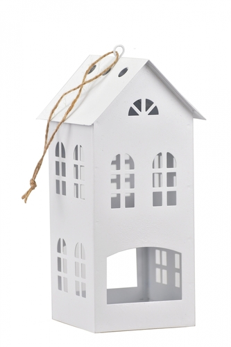 Kovový svícen domek bílý 21x10x9,5 cm