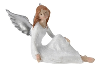 Sedící anděl s glitry C 10 cm