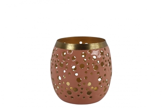 Kovový svícen Anjana růžový 9x9 cm