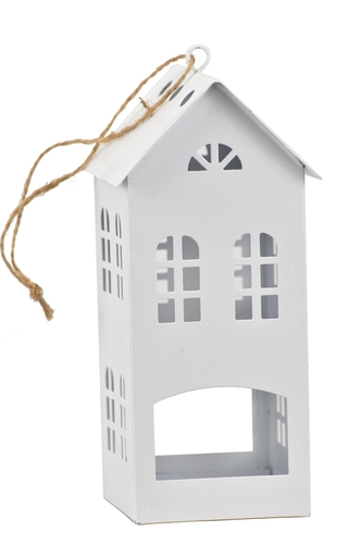 Kovový svícen domek bílý 16,5x8x7,5 cm