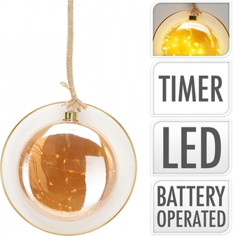 Skleněná LED koule na jutovém provazu 26x80 cm jantarová