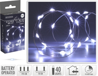 Světelný řetěz 205 cm s časovačem, 40 mikro LED studené bílé světlo