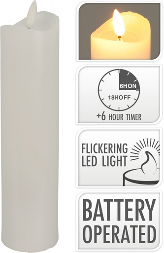 LED svíčka 20x5 cm, bílá s časovačem