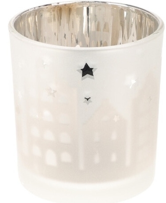 Skleněný svícen domeček 8x7 cm bílý