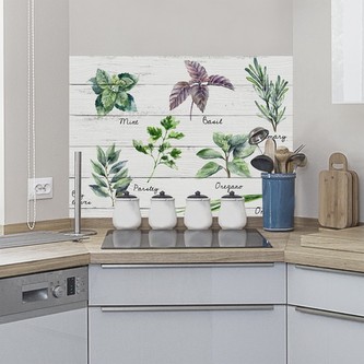 Crearreda Samolepicí kuchyňský panel KP Shabby Spices 67264 Bylinky malované na prknech